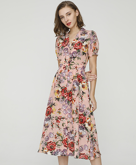 2024 Spring Summer - Rose-print silk-chiffon dress